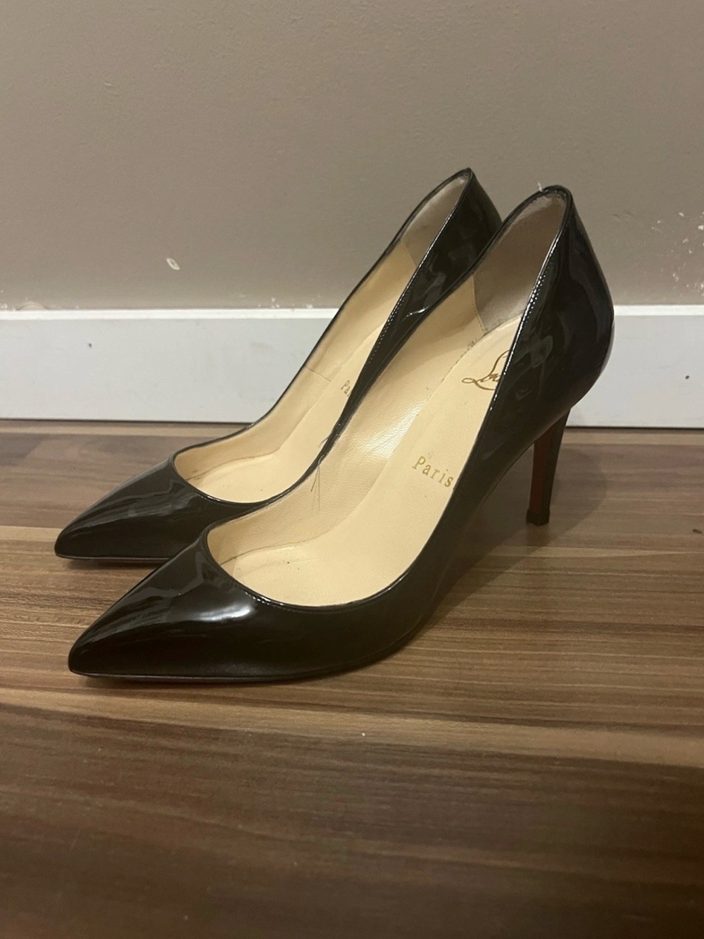 Christian Louboutin Black Patent Pointed-Toe Stiletto Pumps EU 35